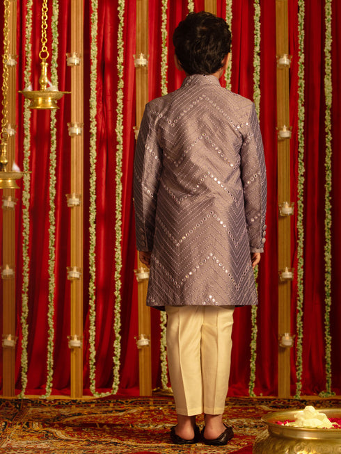 Boy's' Purple And Cream Ethnic Mirror Combo Set